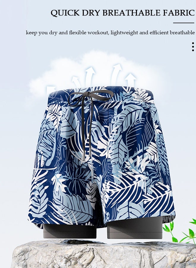 DUNISO Men's Swimming Trunks with Compression Liner, Double Layer Quick Dry Beach Shorts with Adjustable Belt Loose Breath Swim Shorts Swimwear Bathing Suits for Beach and Swimming - Image 4